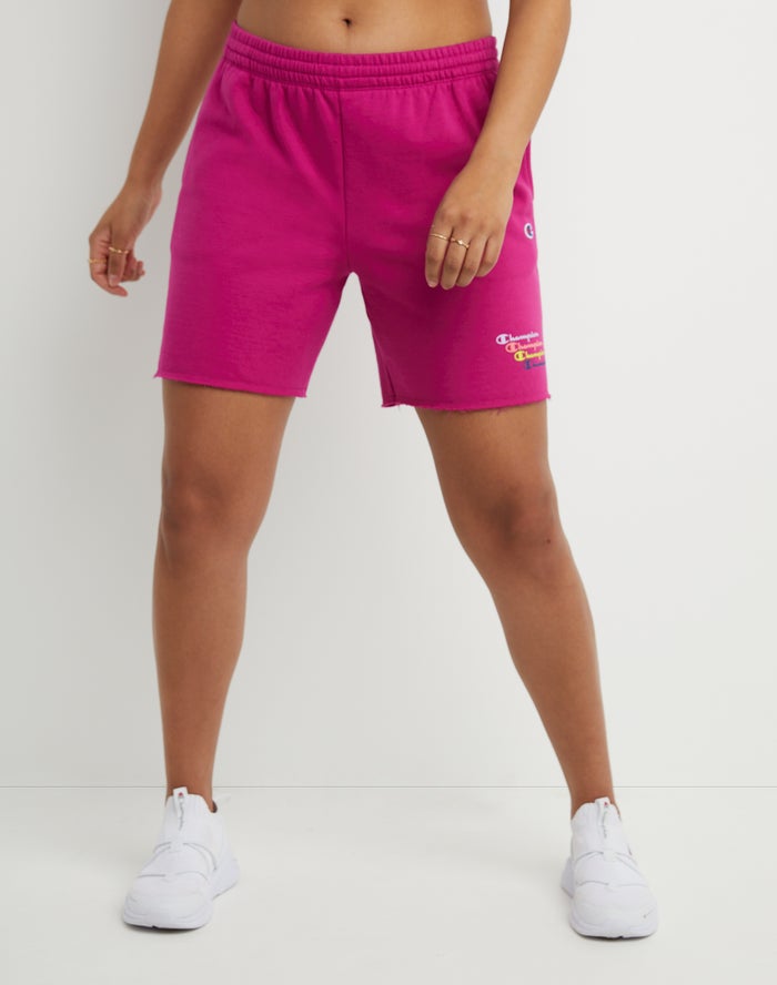 Champion Powerblend Fleece Stacked Scripts Logo 6.5 Korte Broek Dames - Roze - Belgie 6058QCEPJ